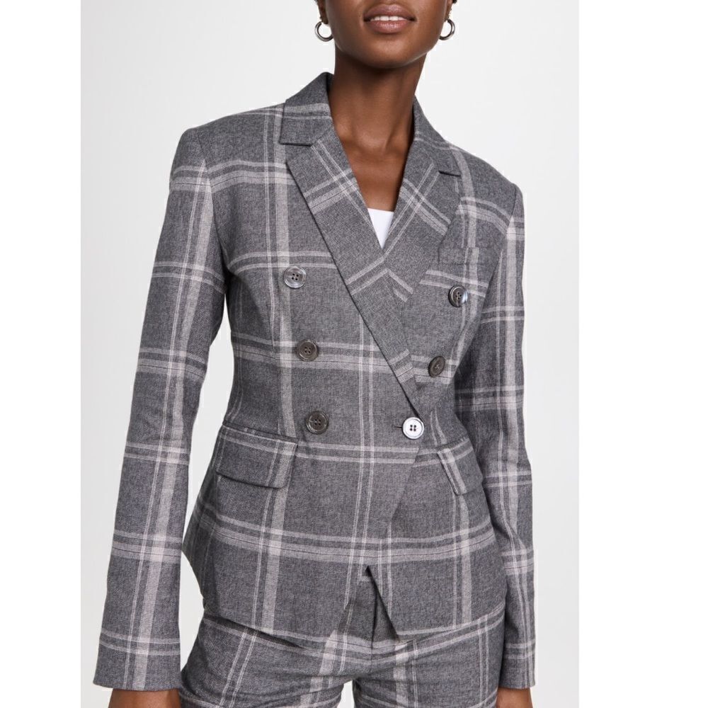 NWT Marissa Webb Perrie Steel Plaid Double Breasted Blazer Small